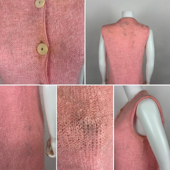 Vintage 60s Sweater Dress Womens Medium Pink Mohair Button Down Sleeveless Shift - Picture 10 of 10